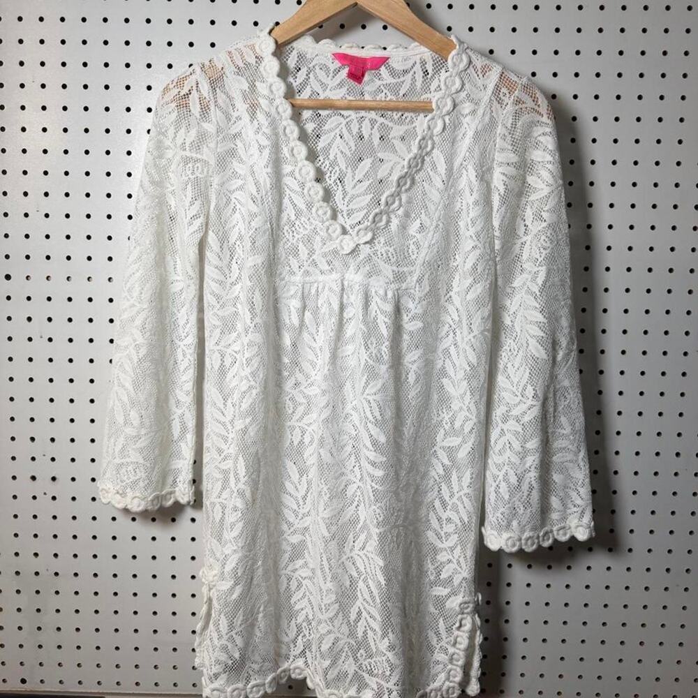 Lily Pulitzer White Lace Swim Cover Up Women's XXS Lace Romantic Leaf Detail